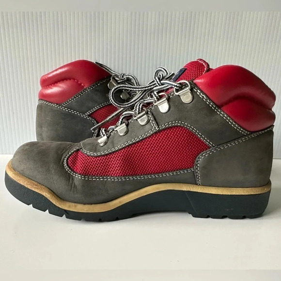 Timberland: Junior Field Boots. Grey and Red Colorway Size 5.5 Leather - Picture 10 of 14